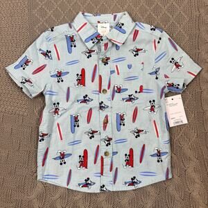 Disney Jumping Beans Mickey Mouse Surfing Button-Up Shirt Light Blue 3T Slim